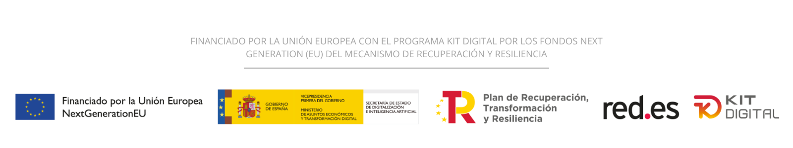 Logotipo Kit Digital, Financiado por la Unión Europea, Gobierno de España, red.es y Plan de Recuperación, Transformación y Resiliencia